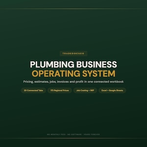 Plumbing Business Spreadsheet | Pricing + Estimates + Jobs + Invoices | Excel Workbook