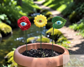 6 Stück Blumen-Augen-Blumentopfdekorationen, bunte Harz-Garteneinsätze, schrullig Figuren