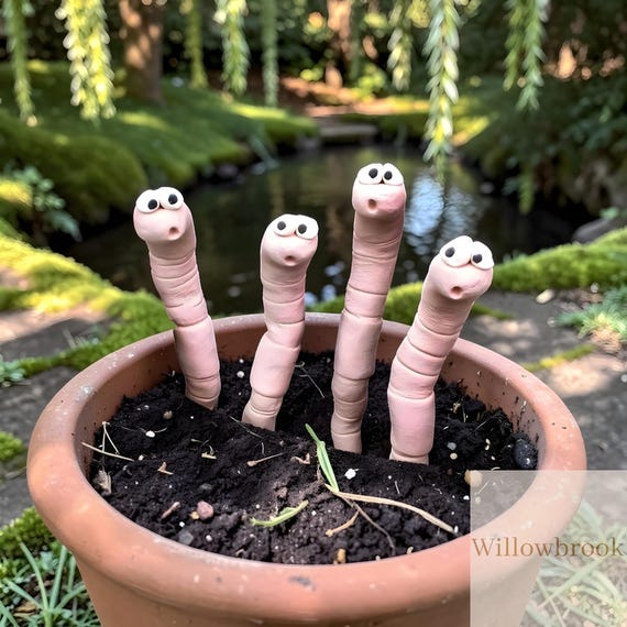 Quirky Worm Plant Pot Decorations, Funny Insect Garden Decor, Resin Stakes (2-Piece Set)