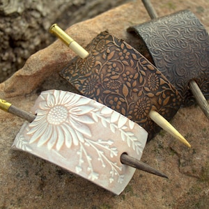 Rustic Leather Hair Slide: Western Style, Distressed Natural Colors image 1