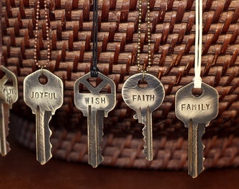 Hand Stamped Key Necklace | key | Custom Hand Stamped | Bulk Order Discounts | Inspirational Necklace | Motivational Necklace | Etsy