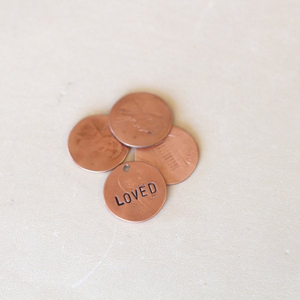 Penny Necklace |  Penny Charm | Shiny Hammered Penny | Hand Stamped Penny | Choose Your Word