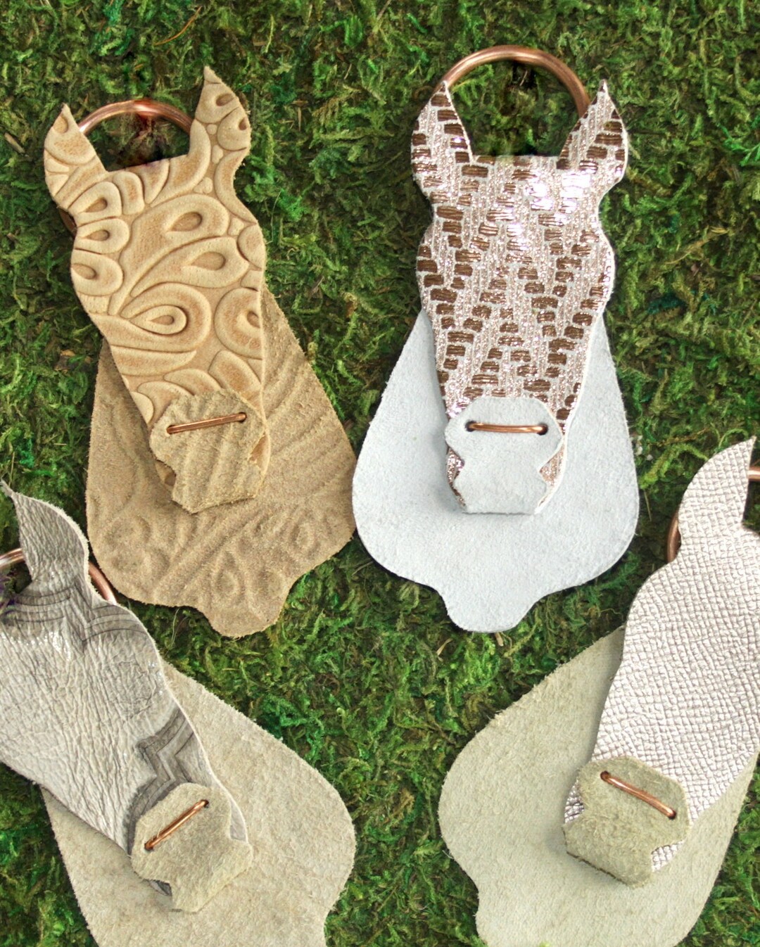 Leather Horse Key Fob, Fancy Patterned Leather Key Ring Accessory Cute