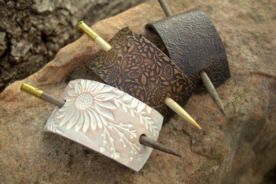 Rustic Leather Hair Slide: Western Style, Distressed Natural Colors