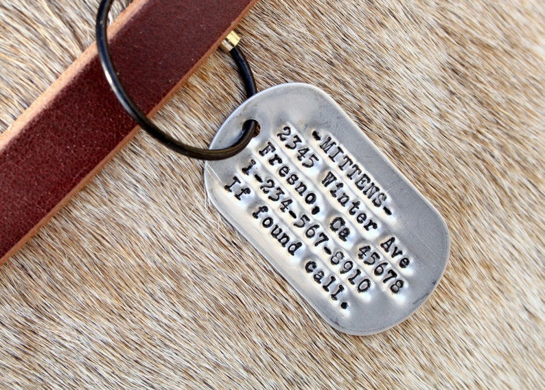 Hand Printed Metal Dog Tags ID Tags Dog and Cat ID Tags Dog Collar Metal Luggage Tag Custom Personalized Dog Tags Pet Name Tags image 3