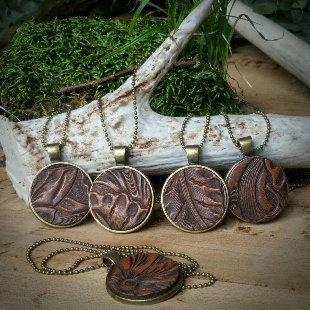 vintage-leather-pendant-necklace-tooled-design-brass-chain-lengths
