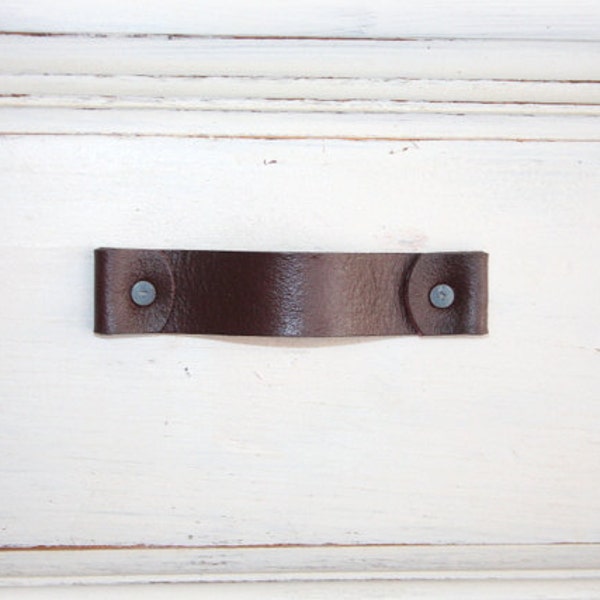 Leather Drawer Handles | Rounded Double Rollover Handles | Finished leather front & back, Wipe away grungy build-up and germs