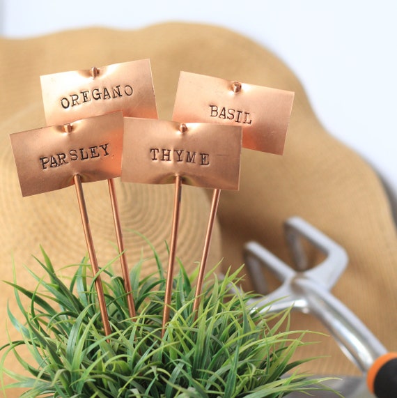 Garden Plant Markers: Custom Copper Herb Stakes - 6, 8, or 10 Inch