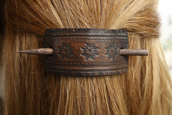 Leather Hair Slide, Scandinavian Sweater Design (Distressed Vintage Look)