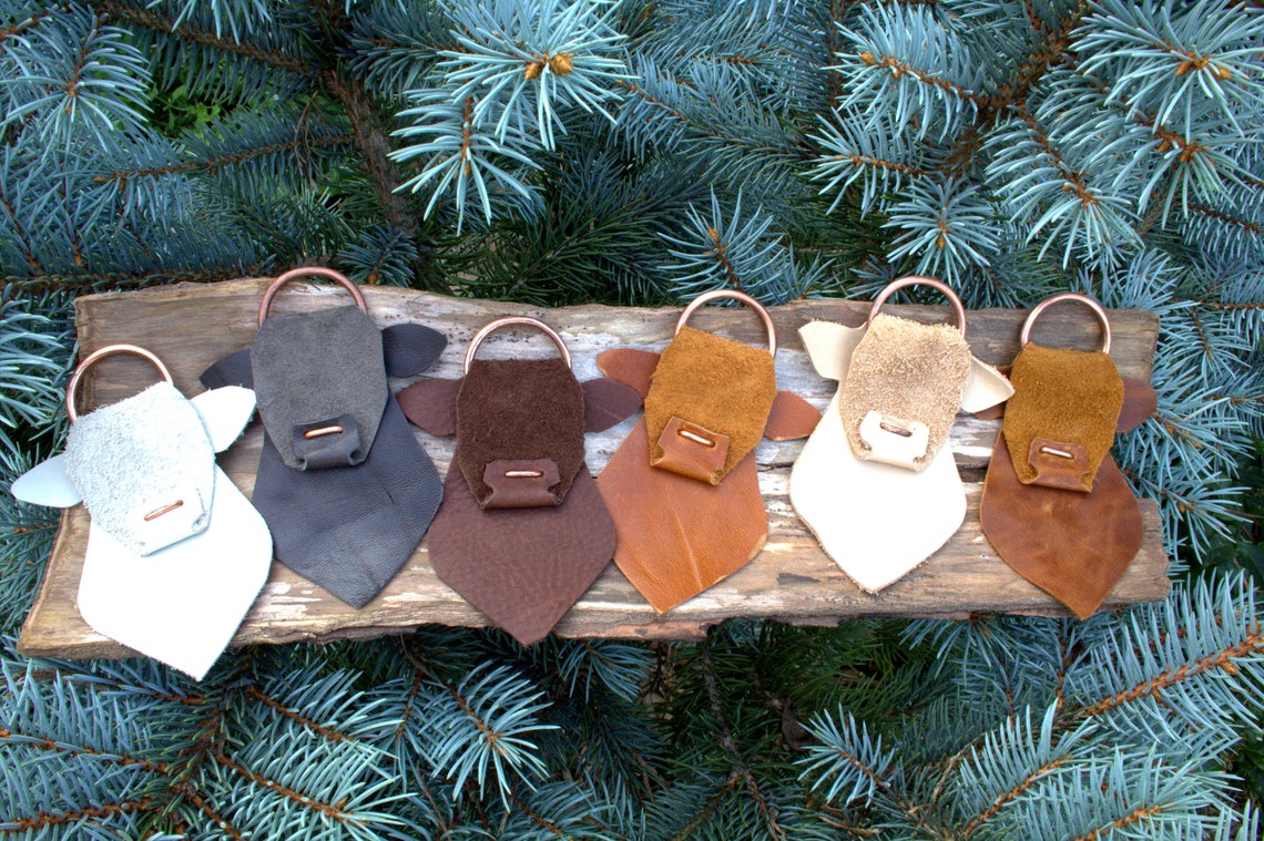 Cow Keyring Accessory Leather Key Ring Cute Cow Rearview Etsy