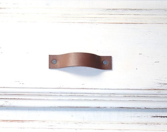 Rustic Leather Drawer Pulls, Square Ends (5 Inches Long)