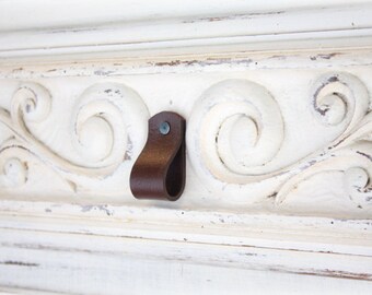 Leather Drawer Pulls | Rounded Leather Pulls | Finished leather front & back, Wipe away grungy build-up and germs