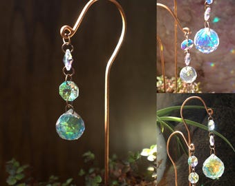 Copper Plant Crystal Suncatcher, Planter Pot Stake, Decorative Plant Stakes, Plant Gift, House Plant Decor