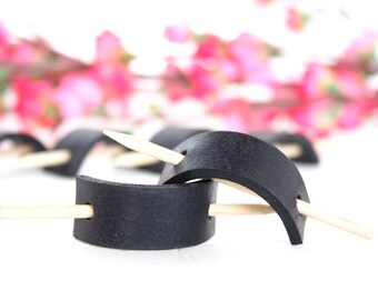 Mini Hair Sticks | Leather Hair Accessories | Stocking Stuffer | Mini Hair Slide | For Women | Bun Holder | Ponytail Holder | Black