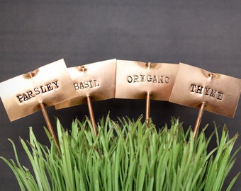 Plant Markers, Vegetable Plant Stakes, Garden Words, Herb Sign, Copper Garden Markers, Herb Markers