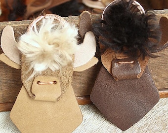 Highland Cow Keychain, Farm Animal Charm (Purse or Backpack), Rancher's Gift, Cowboy, Cowgirl