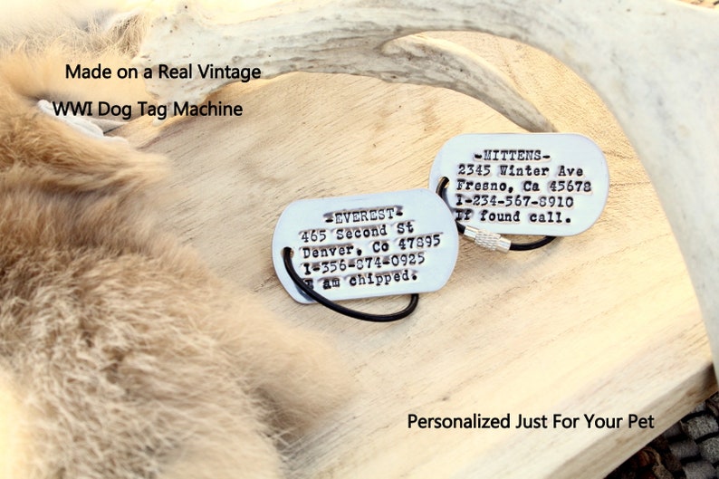 Hand Printed Metal Dog Tags ID Tags Dog and Cat ID Tags Dog Collar Metal Luggage Tag Custom Personalized Dog Tags Pet Name Tags image 1