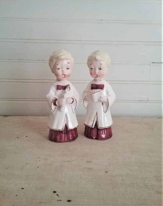 Vintage Christmas Caroler Figurines Pair Of Choir Boy Ceramic Etsy