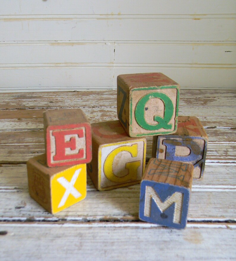 Vintage Wooden Blocks Assorted Wood Toy Set Of 6 Alphabet Great For Decor Crafts Toys Mickey Mouse Block