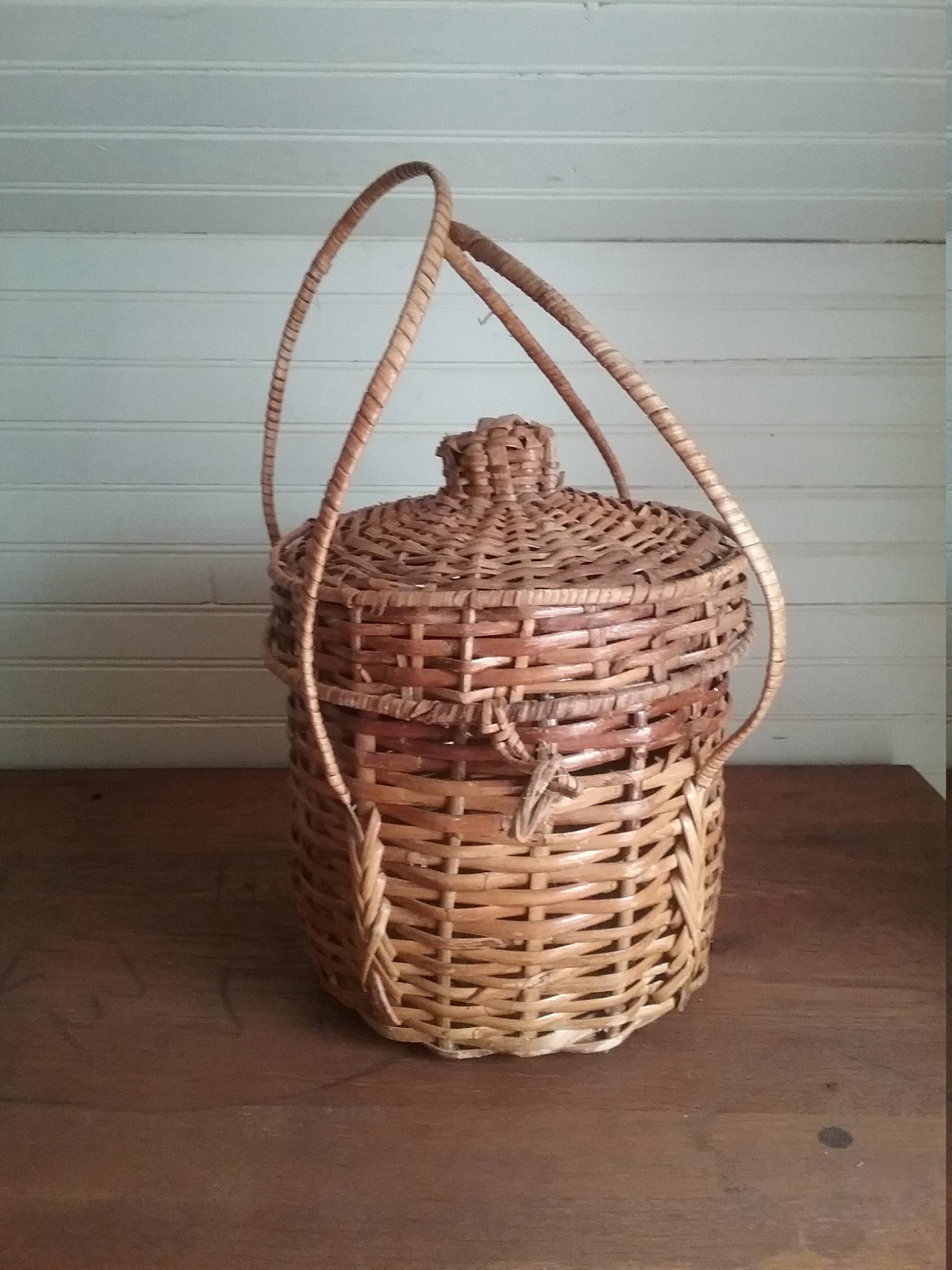 Vintage Basket With Lid Handles Vintage Lidded Basket Large Etsy