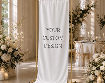 Custom Wedding Banner, Personalized Fabric Backdrop, Floral Arch Sign, Bridal Shower Decor, Reception Curtain Stand Display