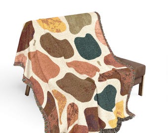 Woven Cotton Throw Blanket, Textured Abstract Mid-Century Boho Home Decor
