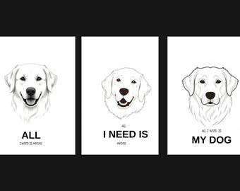 Golden Retriever Wall Art, Minimal Dog Quote Prints (Set of 3) (Digital Download)