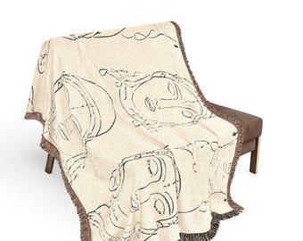 Woven Goddess Blanket, Boho Abstract Female Face Throw, Meditation Yoga Room Decor