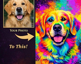 Custom Pet Portrait Pop Art, Colorful Dog Cat Illustration (Digital Download)