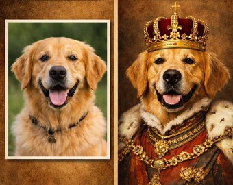 Custom Royal Pet Portrait, Renaissance Dog King Art (Digital Download)