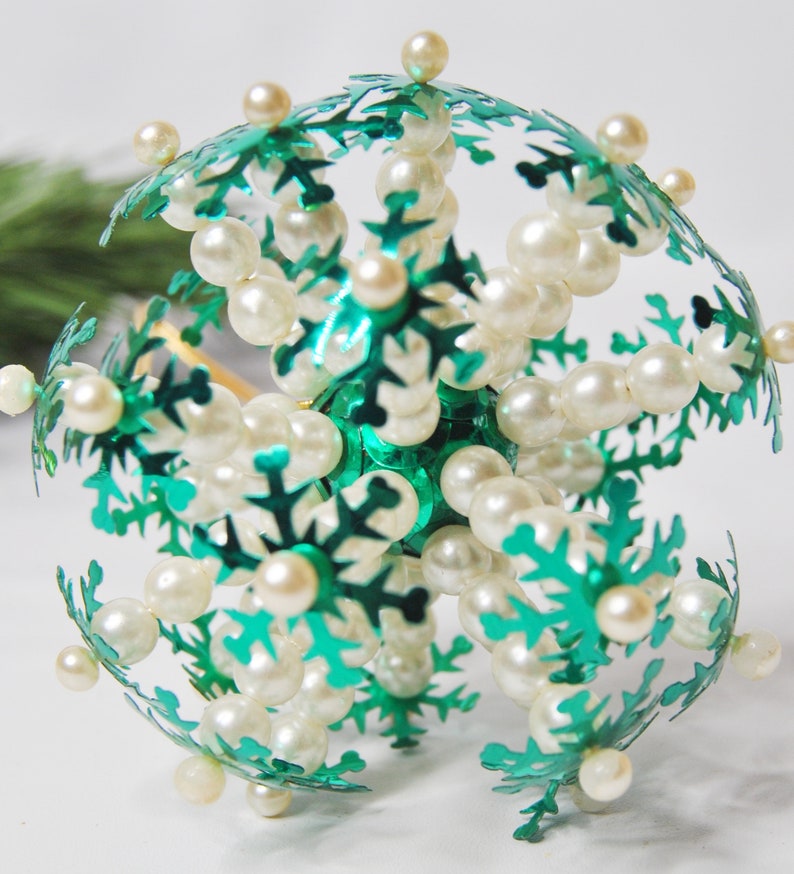 Beaded sequin jeweled pin Christmas tree ornament handmade Christmas burst ornament in turquoise and pearl