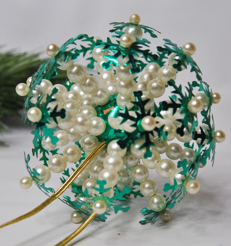 Beaded sequin jeweled pin Christmas tree ornament handmade Christmas burst ornament in turquoise and pearl