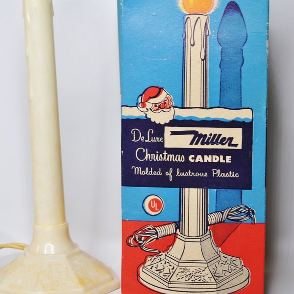 Miller Deluxe Electric Candle from the 1950s, tested and still works, in original box, plastic candolier for the window