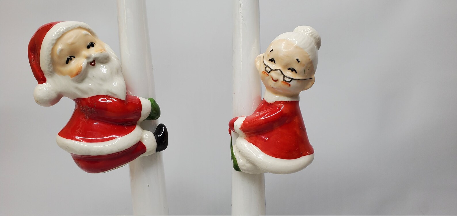 Lefton Santa and Mrs. Claus Candle Huggers Climbers Christmas Etsy