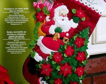 Bucilla Santa Poinsetta Tree Retired Christmas Felt Stocking Kit 18" #86142 Free Shipping Out of Production New in Package