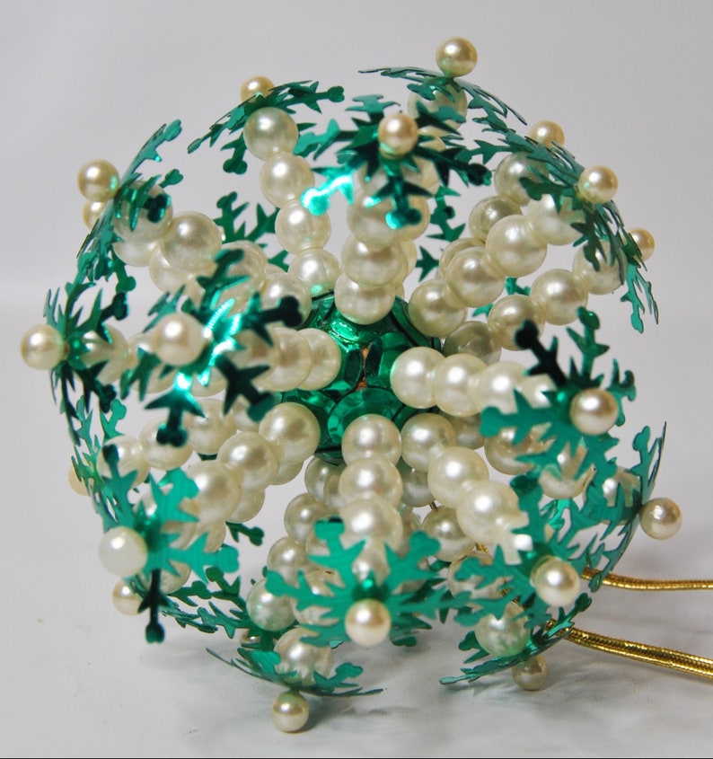 Beaded sequin jeweled pin Christmas tree ornament handmade Christmas burst ornament in turquoise and pearl