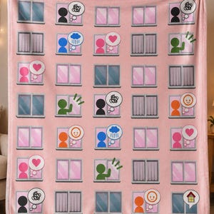 Pink Tomodachi Life Inspired Throw | Cosy Gamer Blanket | Kawaii Room Décor