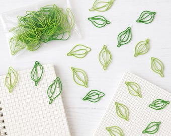 Leaf Paper Clips | Green Leaf Shaped Bookmarks, Planner Stationery (Set of 20)