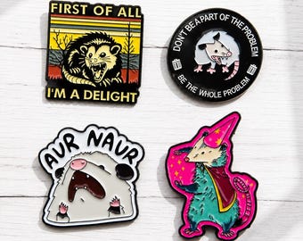 Funny Opossum Enamel Pins, Choose Your Chaos Creature Design