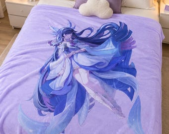 Columbina Plush Fleece Blanket | Anime Inspired Pastel Gaming Throw