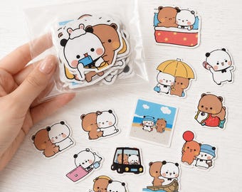 Bubu Dudu Bear Couple Stickers – Waterproof Vinyl Journal Decals (10/30/50pcs)