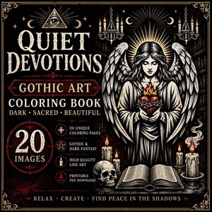 Quiet Devotions Gothic Art Coloring Book | Dark Fantasy, Angels, Skulls (PDF Download)