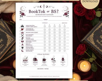 Romantasy Reading Tracker Printable | BookTok or BS? Fantasy Romance Rating Sheet | Book Journal PDF | Digital Download Reader Guide