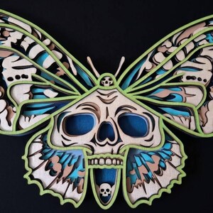 Layered Wood Skull Moth Wall Art | Laser Cut Death's Head Hawkmoth Gothic Decor