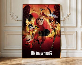 The Incredibles Poster | Pixar Wall Art | Superhero Family Print | Animated Movie Decor | Retro Cartoon Poster