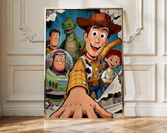 Toy Story Poster | Pixar Movie Wall Art | Woody Buzz Lightyear Print | Animated Film Decor | Kids Room Poster