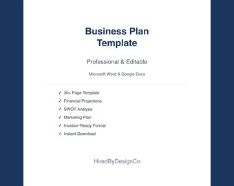 Business Plan Template | Complete Professional Business Plan for Word & Google Docs | Startup Business Plan | Editable | Instant Download