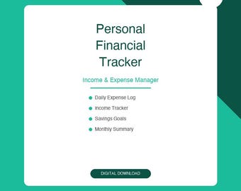 Personal Financial Tracker Template, Budget Spreadsheet, Expense Tracker, Money Management Planner, Digital Download