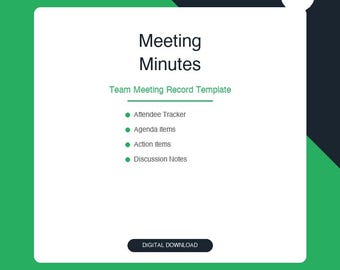 Meeting Minutes Template, Meeting Notes Template, Business Meeting Agenda, Team Meeting Record, Digital Download Printable