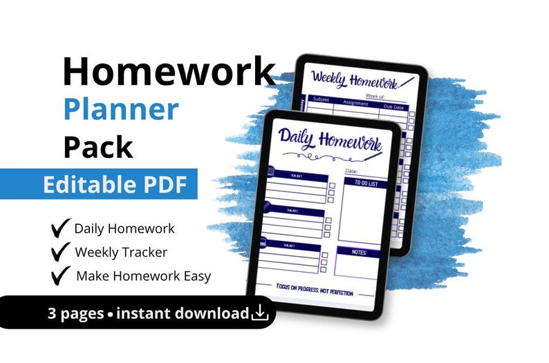 Editable Homework Planner Printable Digital Student Planner Assignment ...